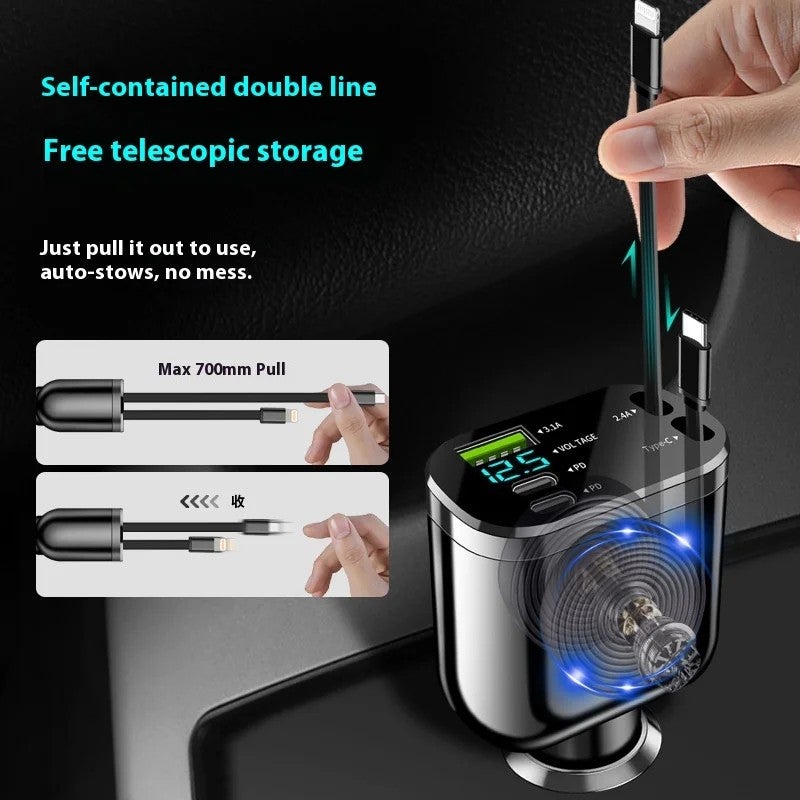 Y&D Super Fast Charging 5-in-1 Retractable Car Charger: Digital Display, Cigarette Lighter Adapter, Automobile Chargers, Fast Charging Cable - Image 5